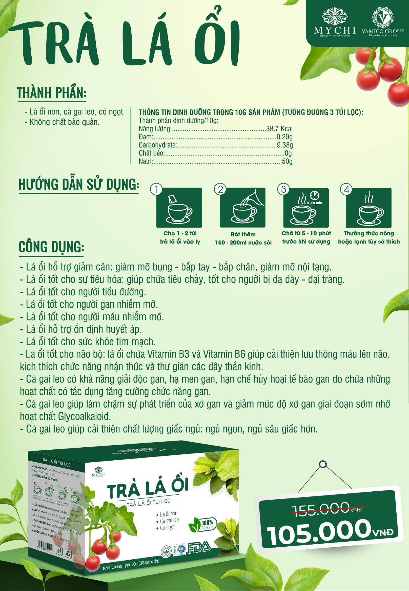 TRÀ TÚI LỌC LÁ ỔI GIẢM CÂN,DỂ UỐNG