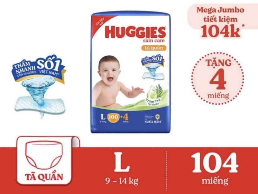 Tả quần Huggies Skincare L104 miếng siêu thấm