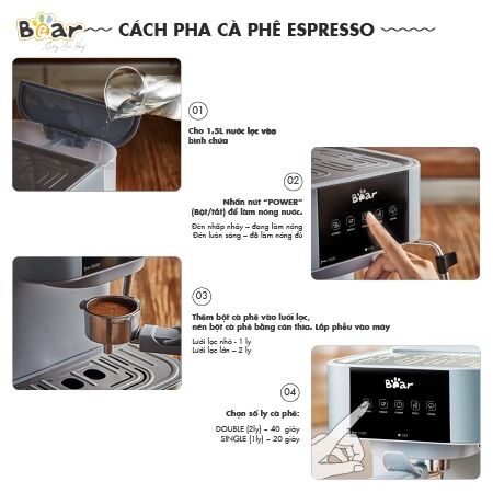 [Chính Hãng] Máy Pha Cà Phê Espresso Bán Tự Động cho Gia Đình BEAR CF-B15V1