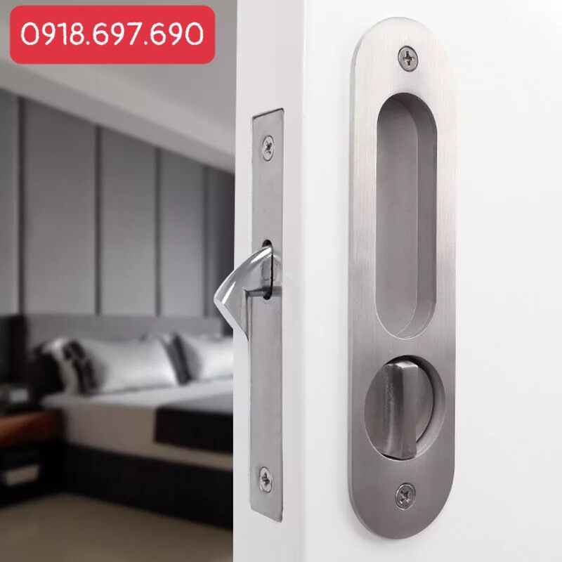 Bộ khoá cửa lùa gỗ liền tay âm màu xước mờ