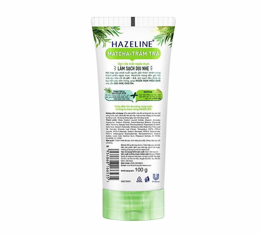 [HCM]Sữa rửa mặt sáng da Hazeline Matcha Tràm Trà 100g