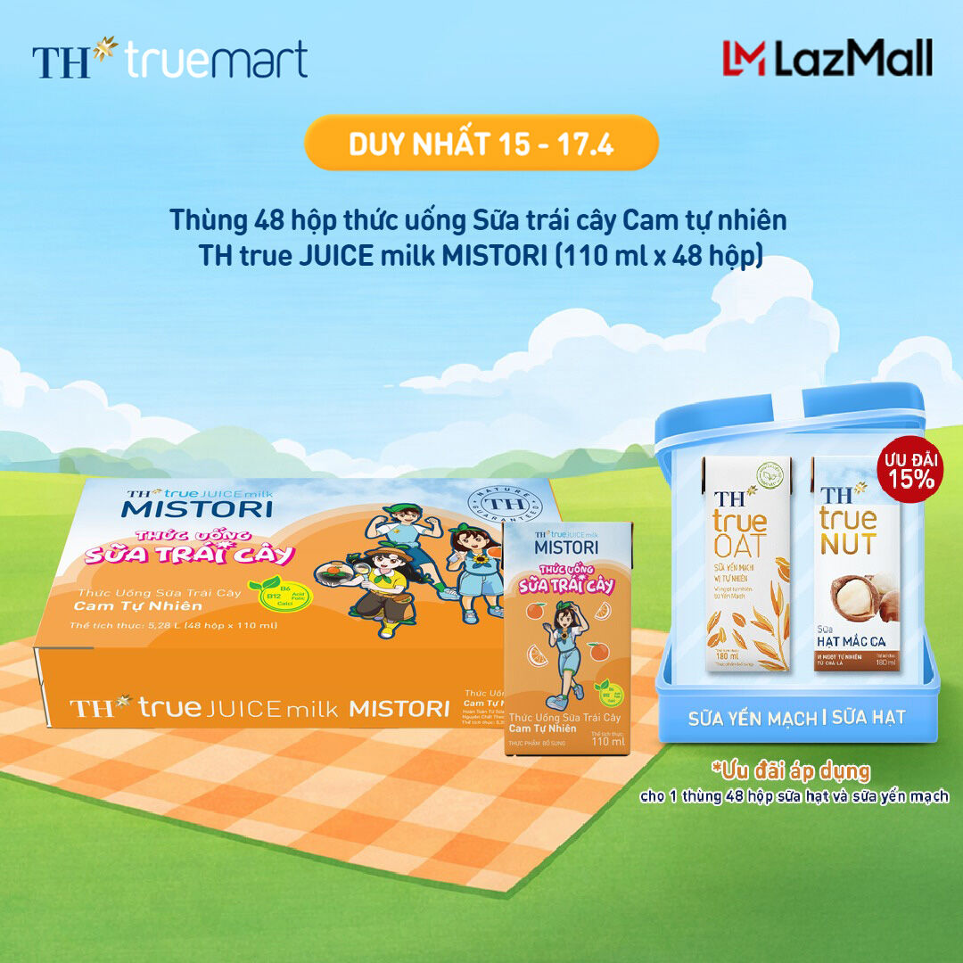 Thùng 48 hộp thức uống Sữa trái cây Cam tự nhiên TH true JUICE milk MISTORI 110 ml x 48 hộp