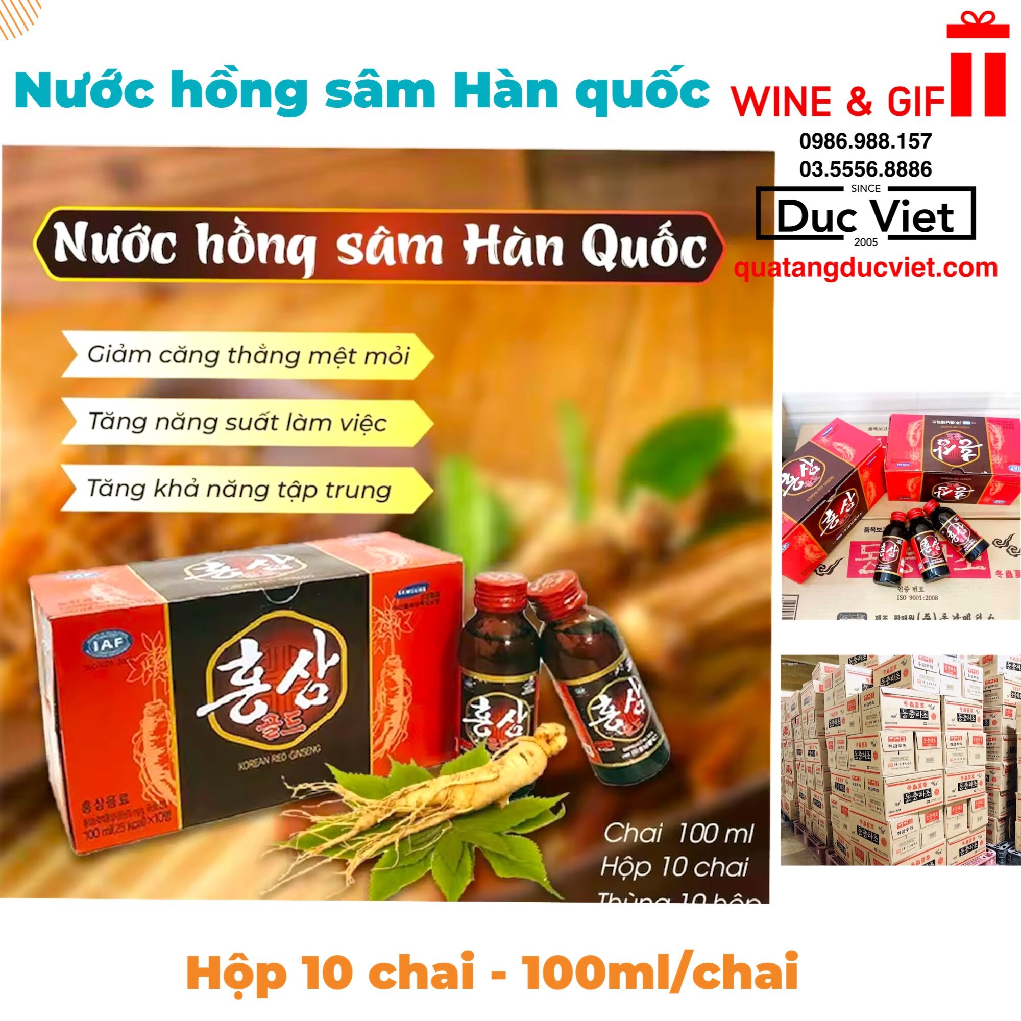 Nước hồng sâm/ Đông trùng chai hàn quốc 100 chai