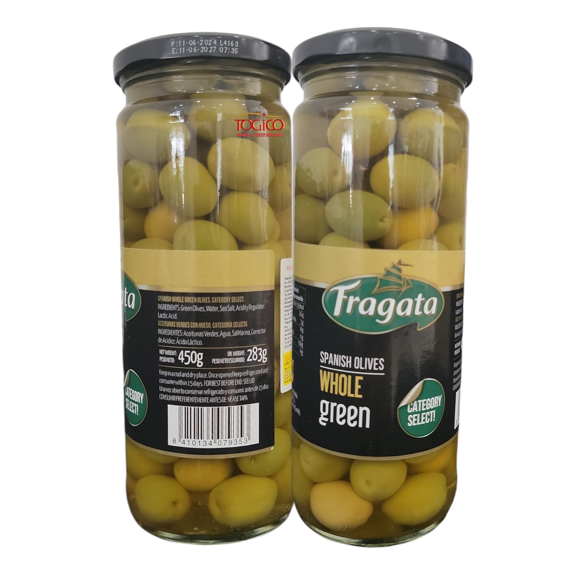 Olive xanh trái nhỏ nguyên hạt (283g/450g) – Fragata