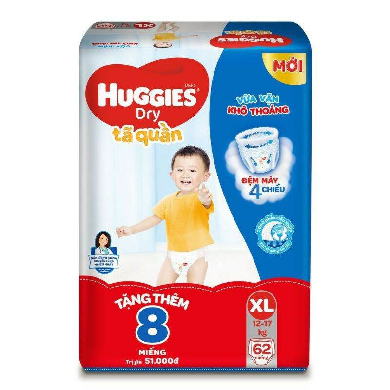 (CỘNG 8 MIẾNG) Bỉm Quần Huggies M74+10/L68+8/XL62+8(đệm mây co dãn 4 chiều)