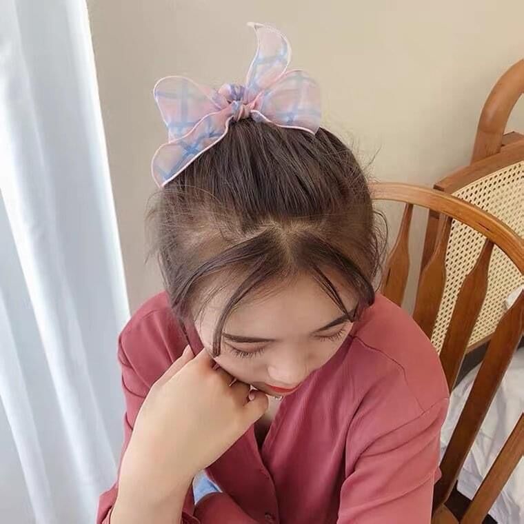 Cột tóc vải ren nơ sọc dễ thương cá tính