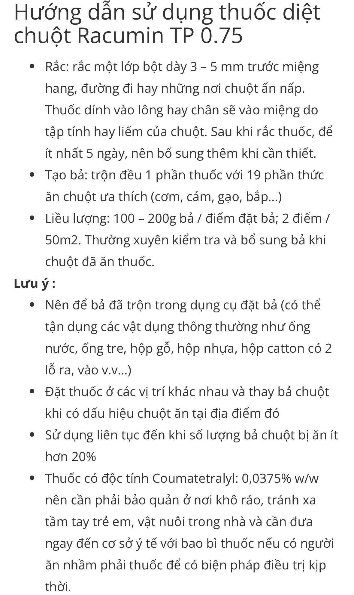 Diệt chuột thông minh Racumin 0.75 TP Bayer 20gr.