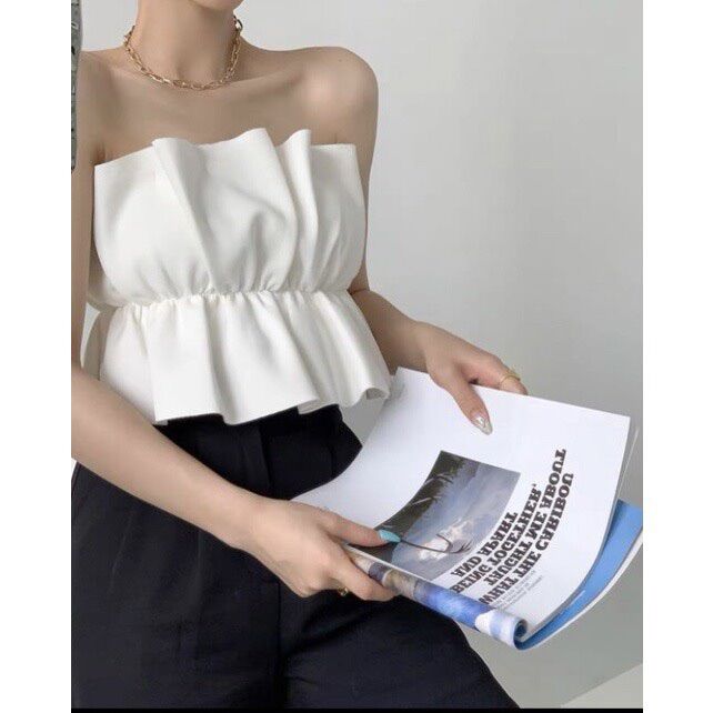 Áo ống gập xếp chít eo