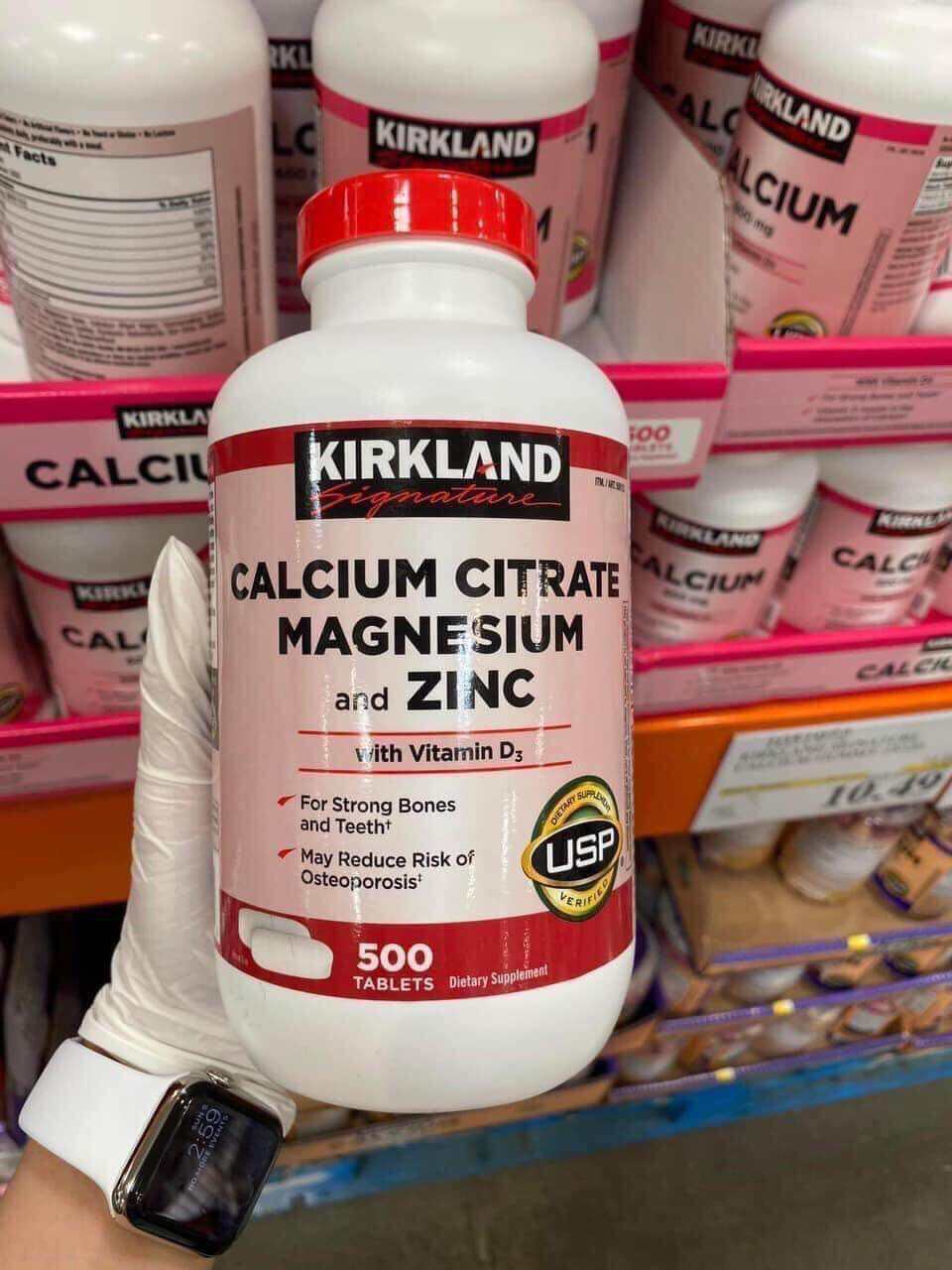 Viên uống bổ sung canxi kẽm Calcium Citrate Magnesium and Zinc 500viên Kirkland của Mỹ