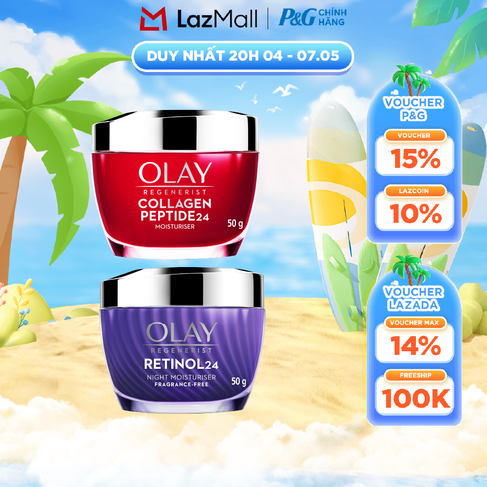 Combo Kem Dưỡng Ban Ngày OLAY COLLAGEN Peptide 24 Căng Mướt, Sáng Khỏe  Phục Hồi Dấu Hiệu Lão Hóa Hũ 50G + Kem Dưỡng Ban Đêm OLAY RETINOL24 Giúp Giữ Nét Tươi Trẻ Cho Da  Mờ Nếp Nhăn Hũ 50G