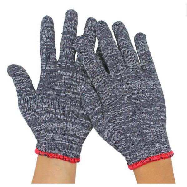 10 Pairs of Black Work Gloves with White Stripes and Orange Trim