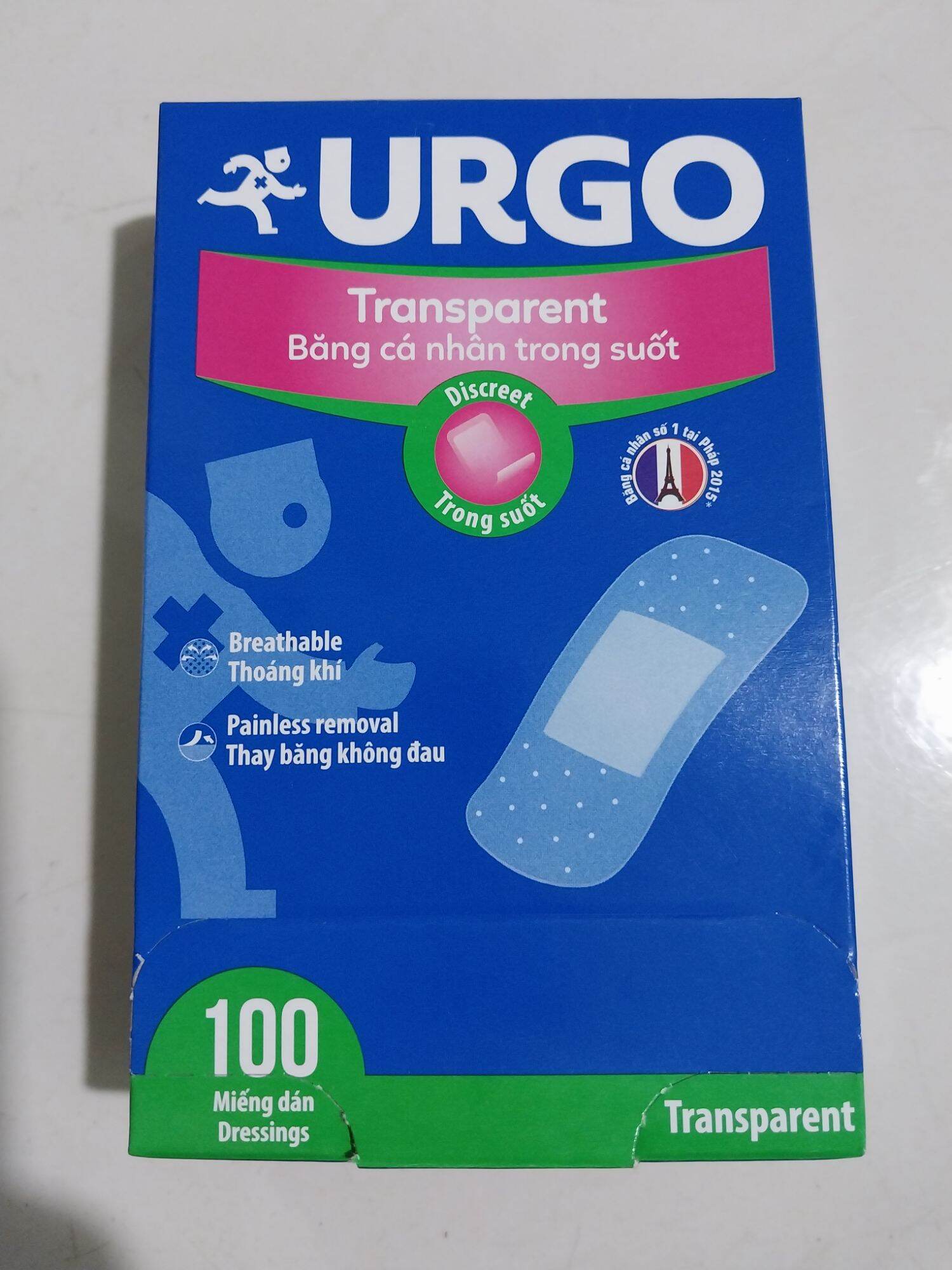 Băng cá nhân trong suốt URGO Transparent hộp 100 miếng