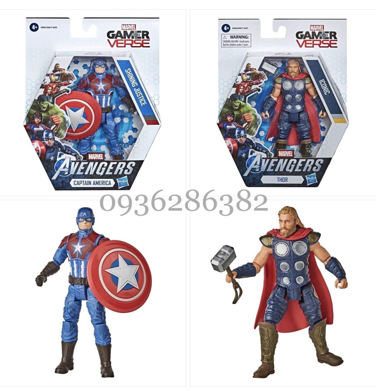 Combo 2 hộp đồ chơi mô hình nhân vật Captain America & Thor hàng chính hãng Hasbro fullbox
