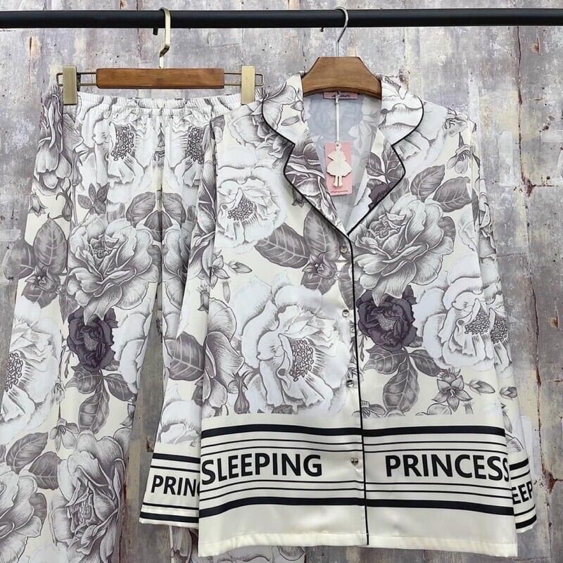 Bộ Pijama Lụa Latin cao cấp Hoạ Tiết Hoa 3D