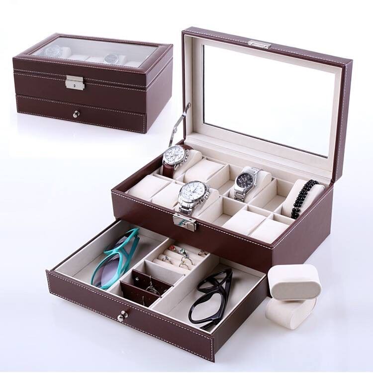 [HCM]Hộp đựng đồng hồ và trang sức 2 tầng vỏ da cao cấp