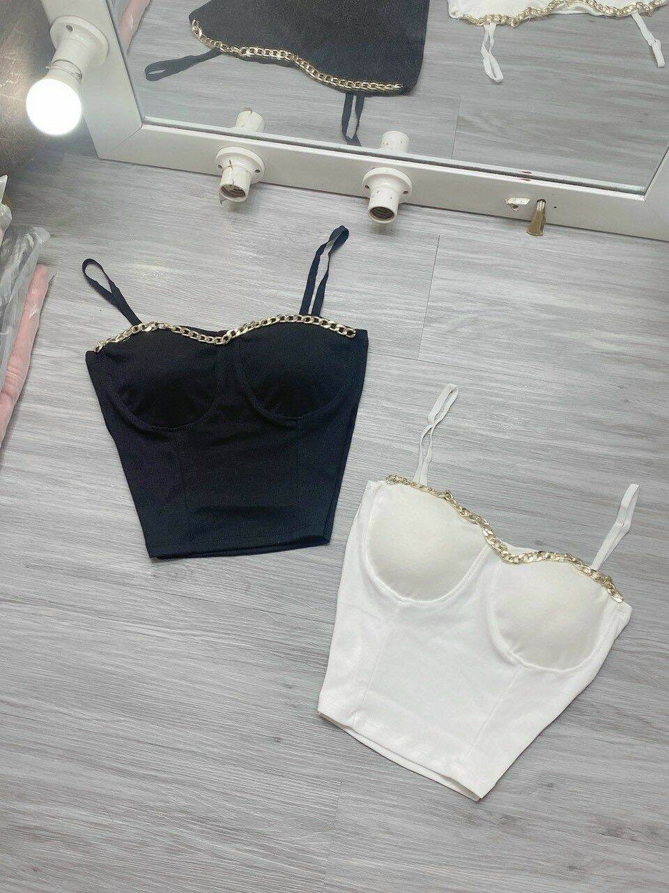 Áo dây cúp ngực phối xích sexy ảnh thật