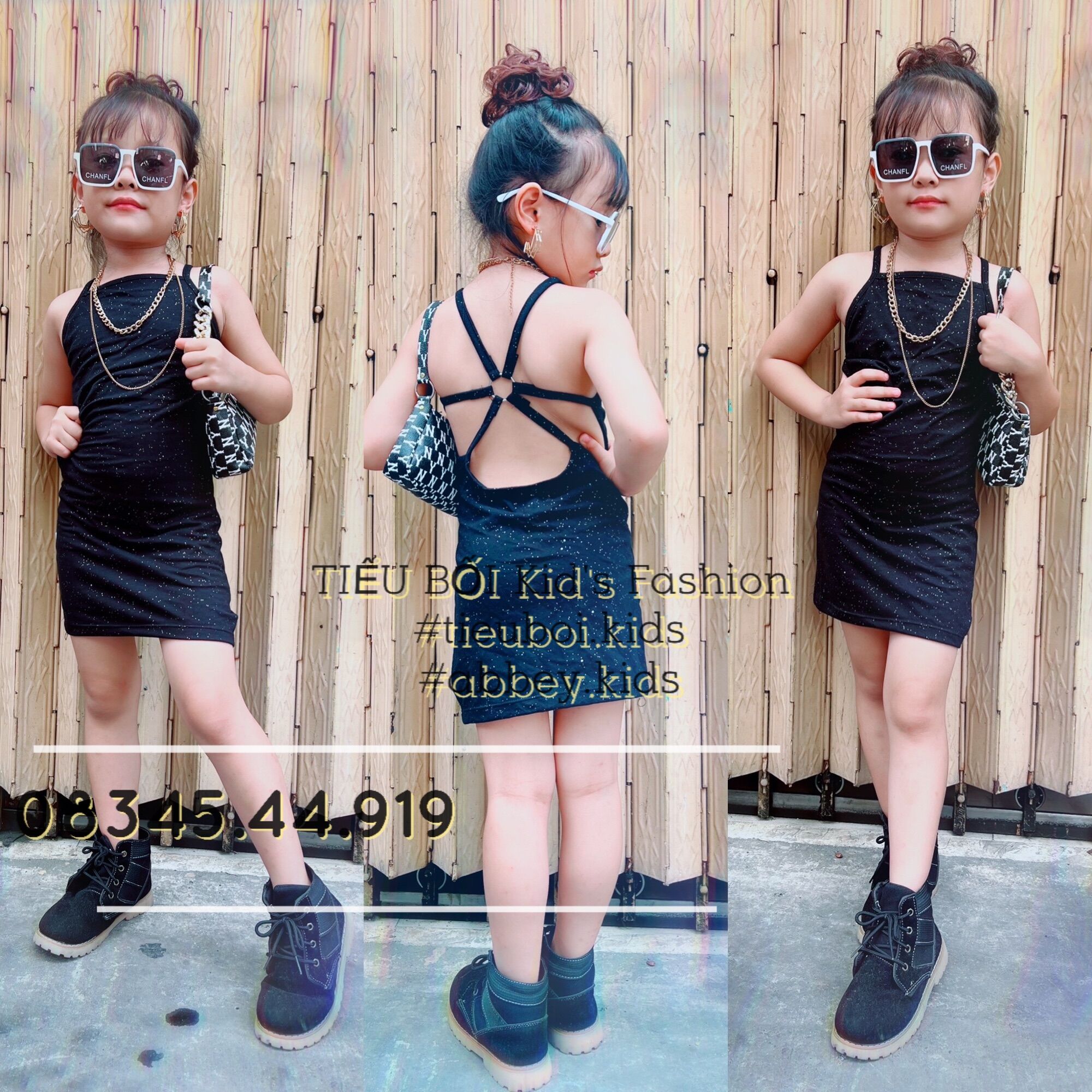 Đầm body đan dây lưng thun kim tuyến cho bé gái