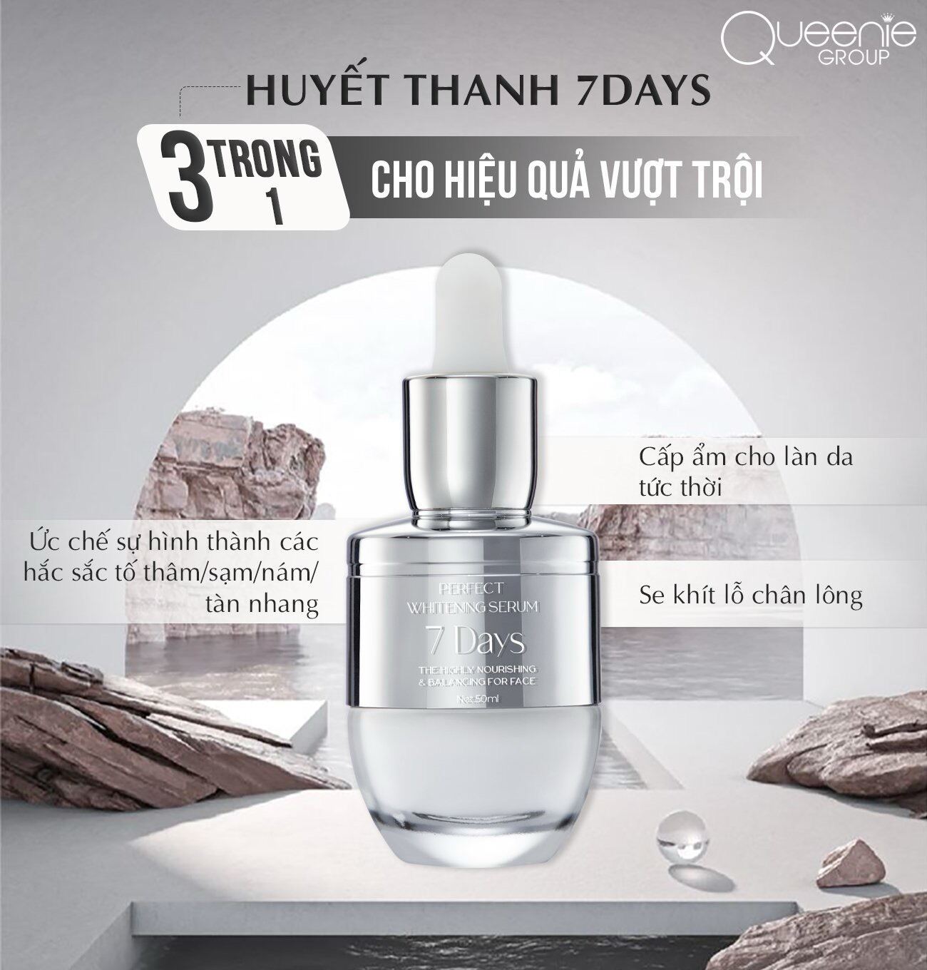 COMBO 2 HUYẾT THANH TRẮNG DA 7 DAYS - GIÚP DA CẤP ẨM, SÁNG KHOẺ, GIẢM NHĂN VÀ ĐÀN HỒI QUEENIE SKIN 50ML