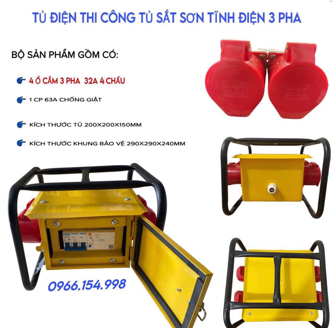 Hộp nguồn tủ điện thi công tủ 3pha át 63a chống giật 4 ổ 32a 4 chân 4 ổ 32a 5 chân