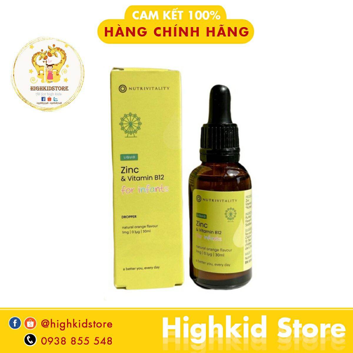 Kẽm Zinc & Vitamin B12 Nutrivitality cho bé dạng nhỏ giọt Anh 30ml