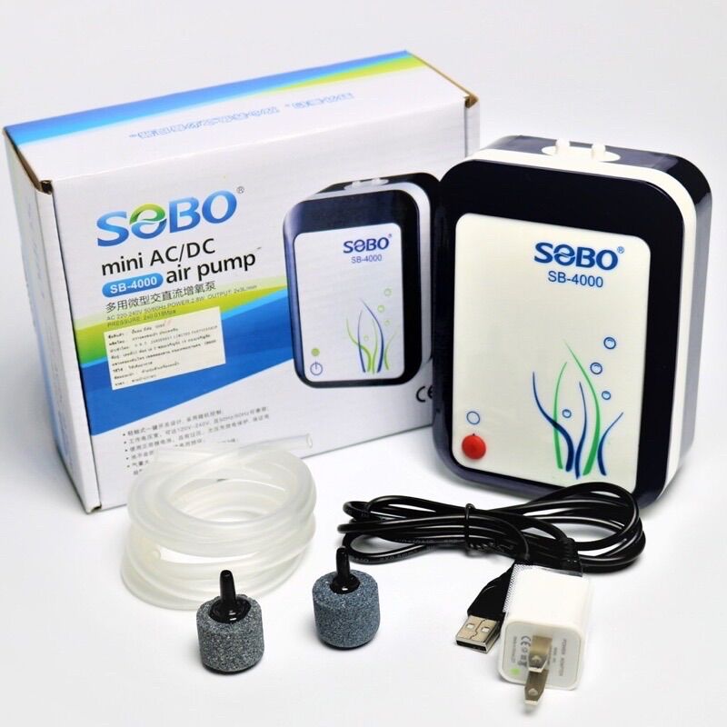 Máy sủi oxy tích điện lên đến 24h - sobo 4000 - kèm 2 dây và cục sủi