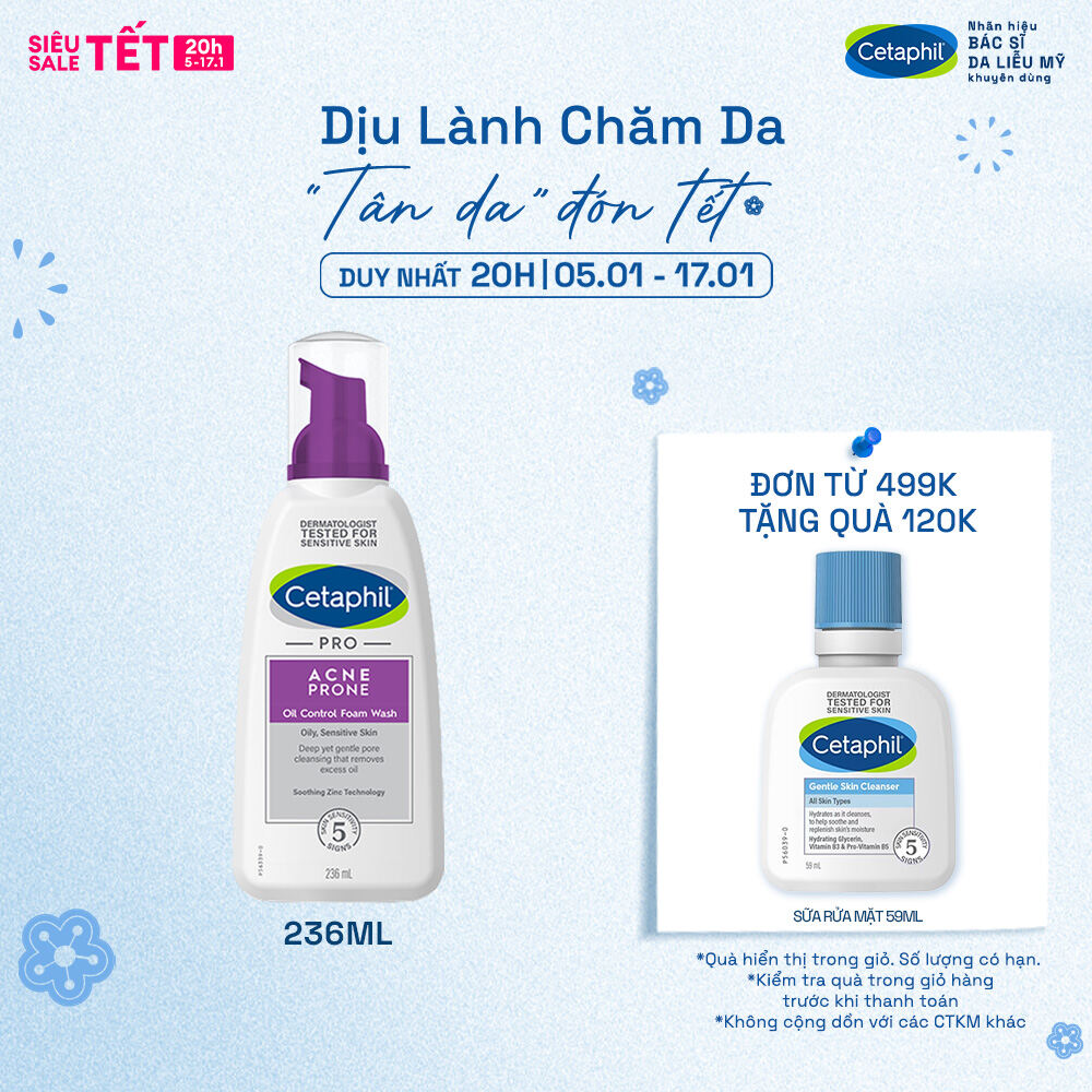 [VC 14% + QUÀ 120K] Sữa rửa mặt tạo bọt mịn dịu lành cho da dầu mụn nhạy cảm CETAPHIL PRO ACNE PRONE