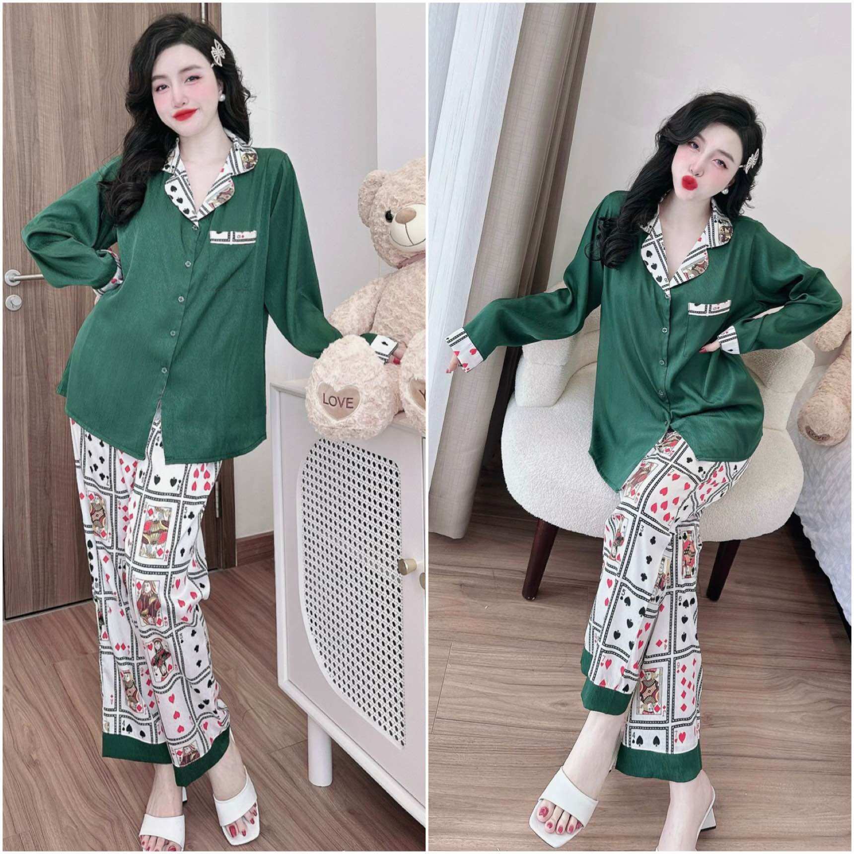 (55-90kg) Bộ Lụa Xước Lá Bài Bigsize Cao Cấp - Chuẩn size, chất đẹp