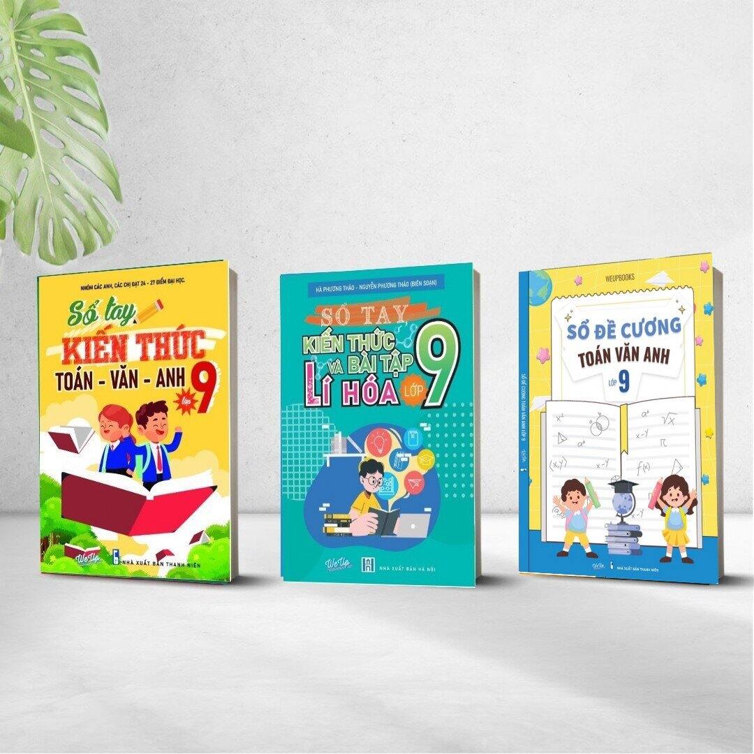 Combo 3 cuốn sổ đề cương toán văn anh lớp 9, sổ tay kiến thức toán văn anh lớp 9, lí hóa lớp 9