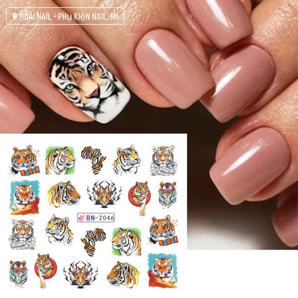 Sticker nước dán móng tay hổ báo cáo chồn