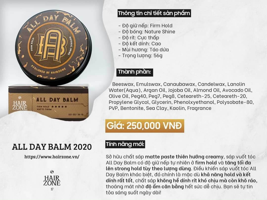 Sáp vuốt tóc All Day Balm Matte Finish bản NEW