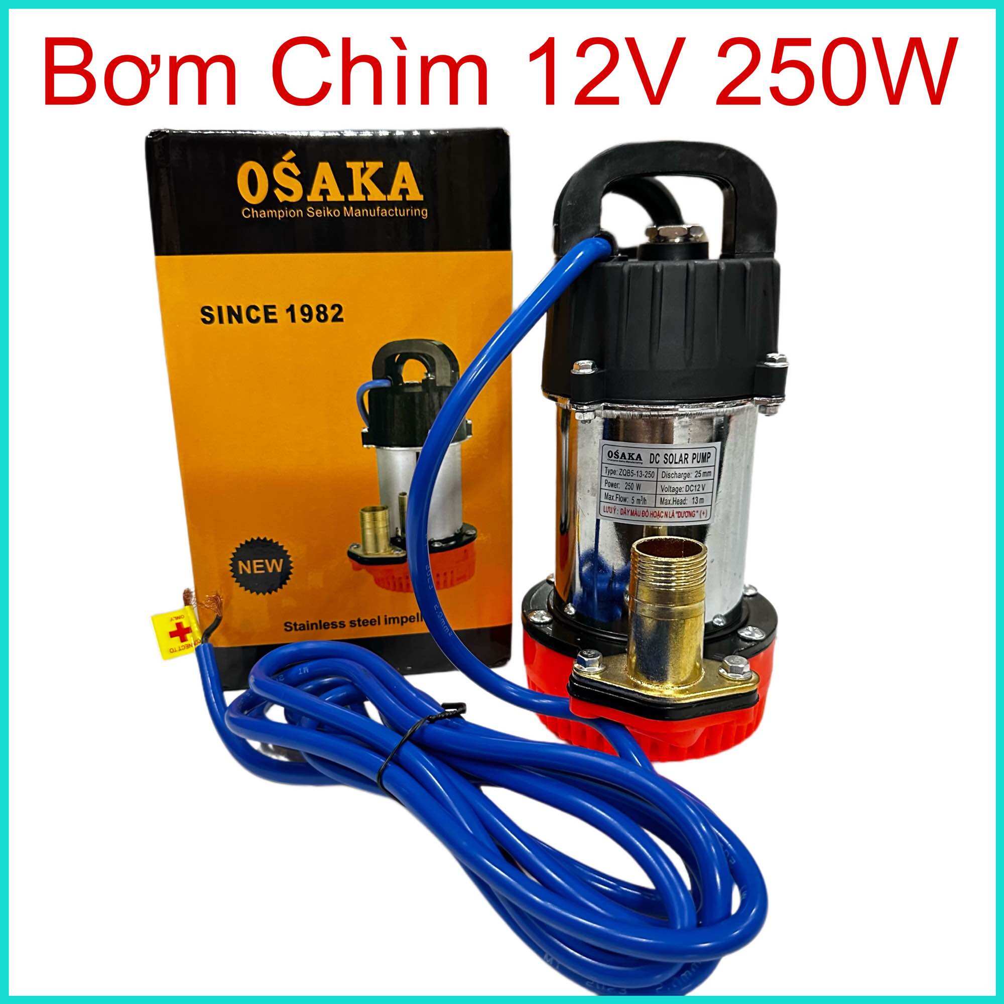 Máy bơm chìm 12v công suất 250w cánh bằng inox