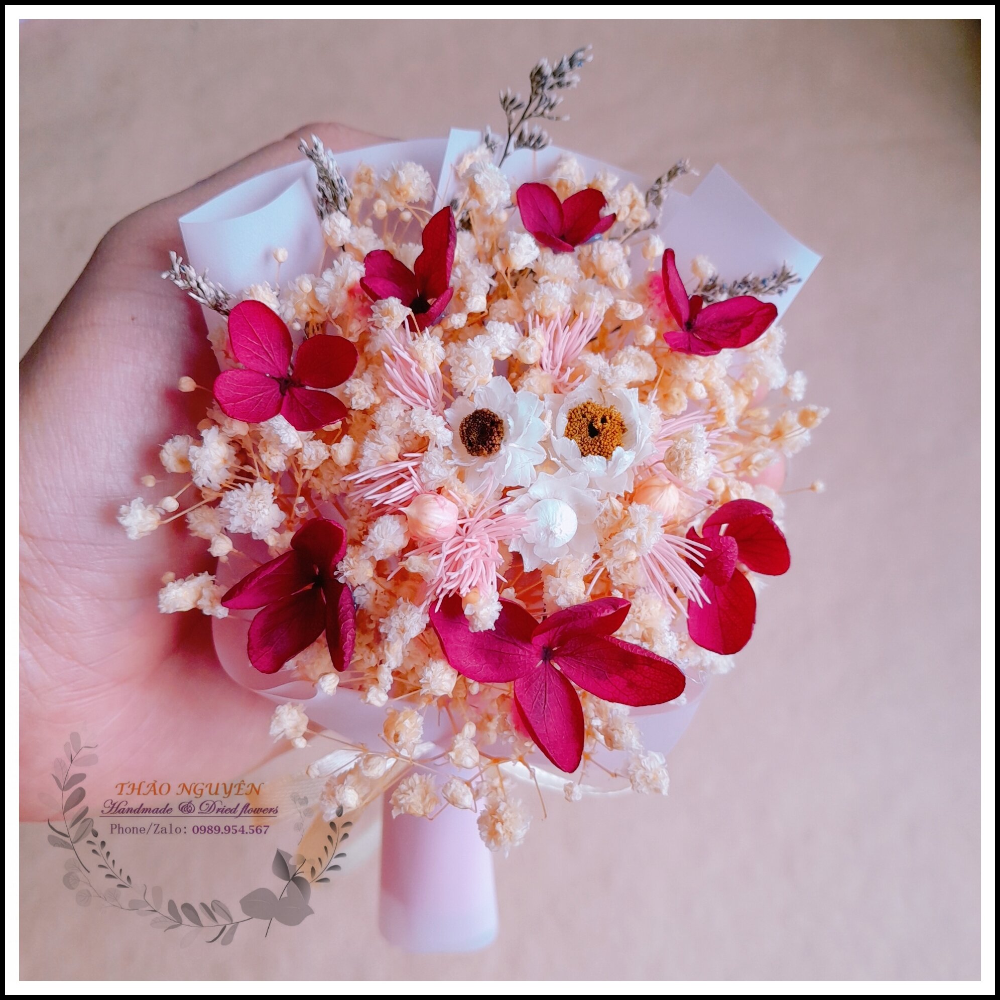 Bó hoa mini làm quà tặng, phụ kiện trang trí set quà tặng, chụp hình...