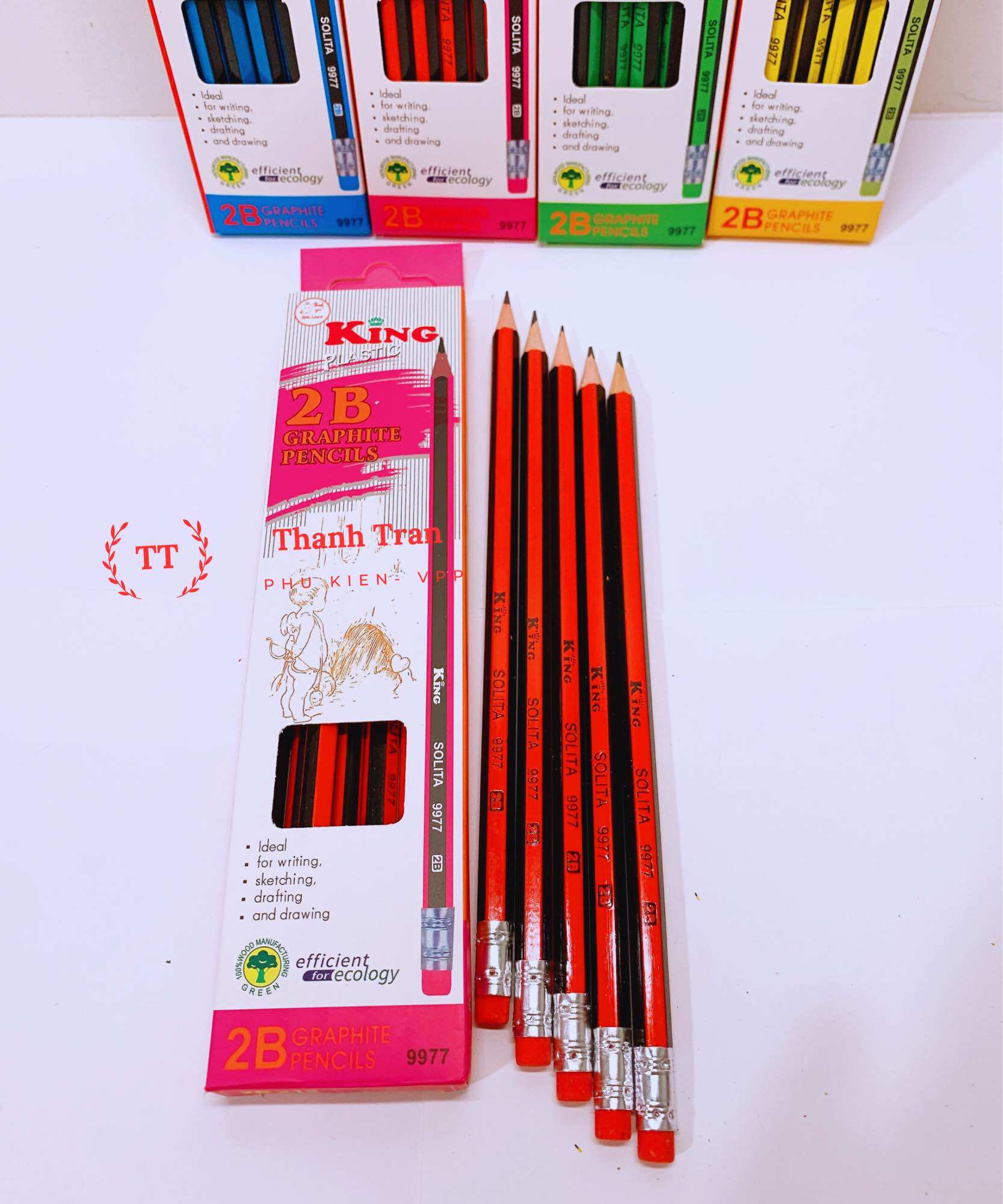 Hộp 12 cây bút chì gỗ 2B KING 9977 (giao màu ngẫu nhiên)