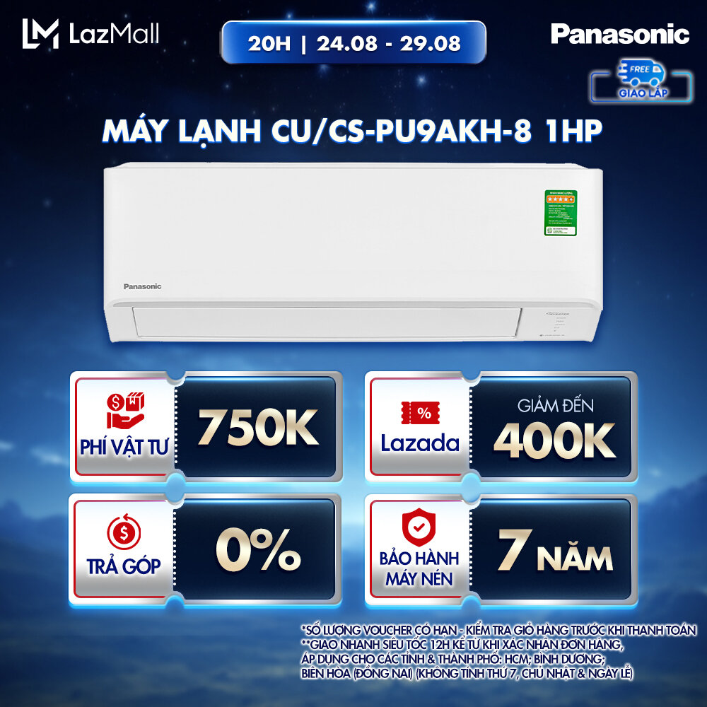 Máy lạnh/ điều hòa panasonic inverter cu/cs-pu9akh-8 - công suất 1hp - một chiều - lọc không khí bụi mịn - wifi