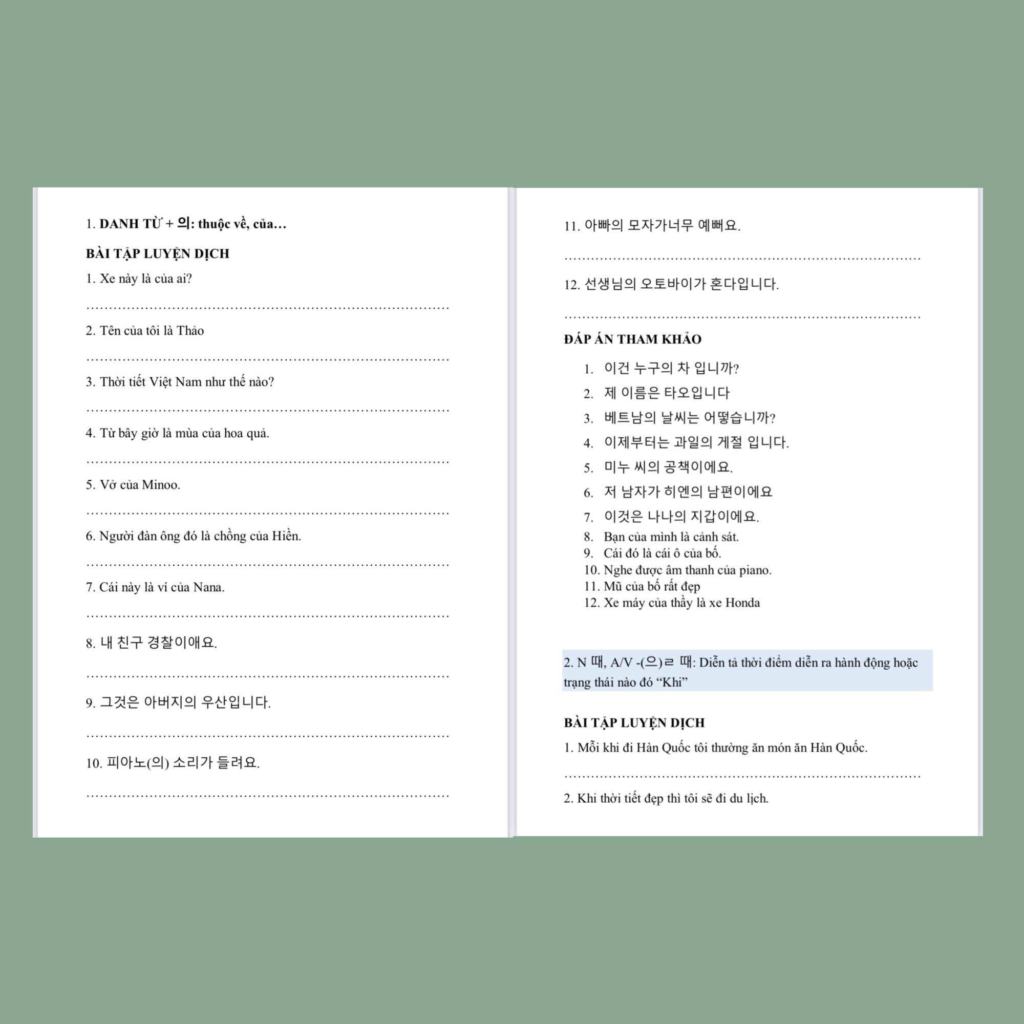 [Luyện dịch tiếng Hàn ngữ pháp sơ cấp 2] Sổ tay luyện dịch ngữ pháp Hàn sơ cấp 2