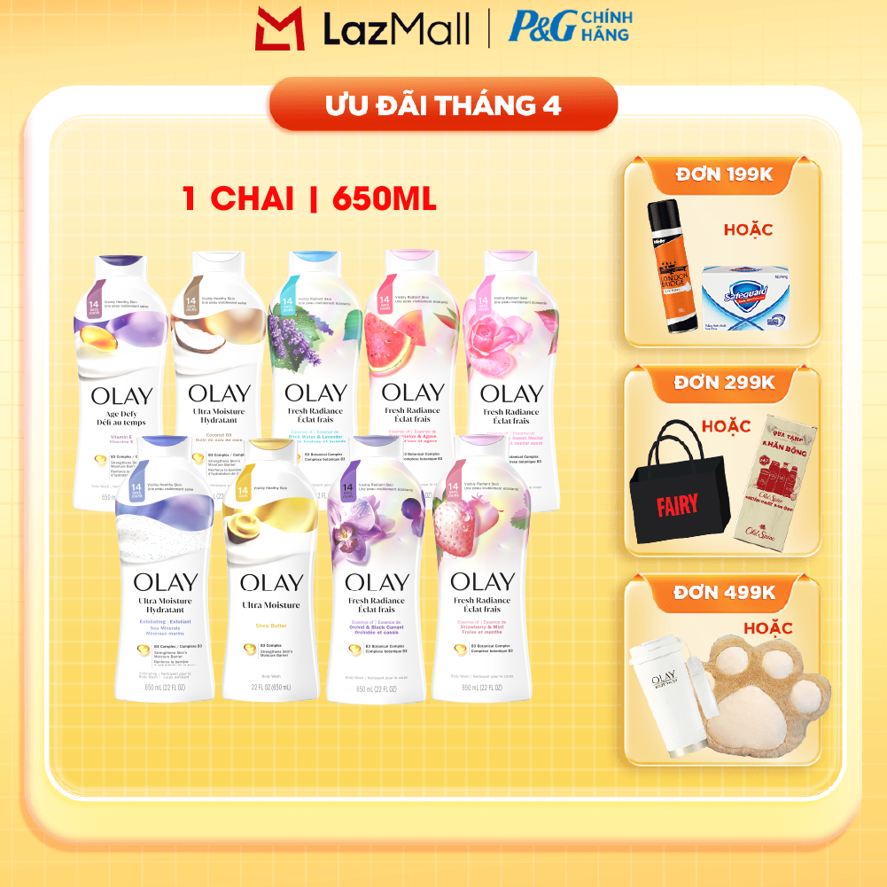 Sữa Tắm OLAY Nhập Khẩu Mỹ Dưỡng Da Hương Orchid Black/ Sea Salts/ Strawberry  Mint/ Shea Butter/ Almond Milk/ Age Defying/ Birch WaterLavender/ Rose/ Watermelon/ Coconut Chai 650ML