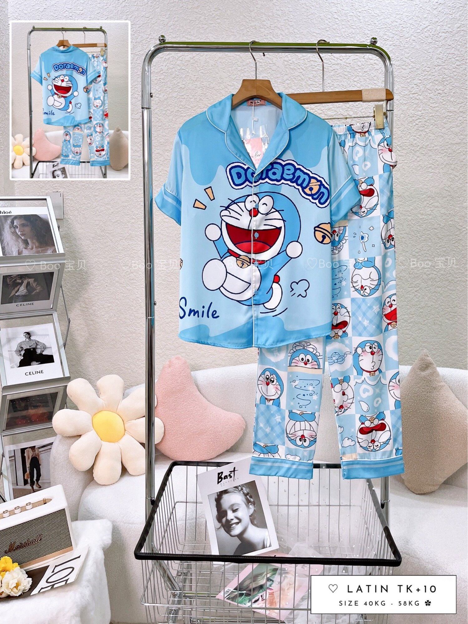 Pyjama Lụa Latin Thiết Kế Cao Cấp Booboo Doreamon