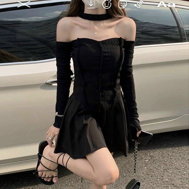 Áo bẹt vai choker tay dài