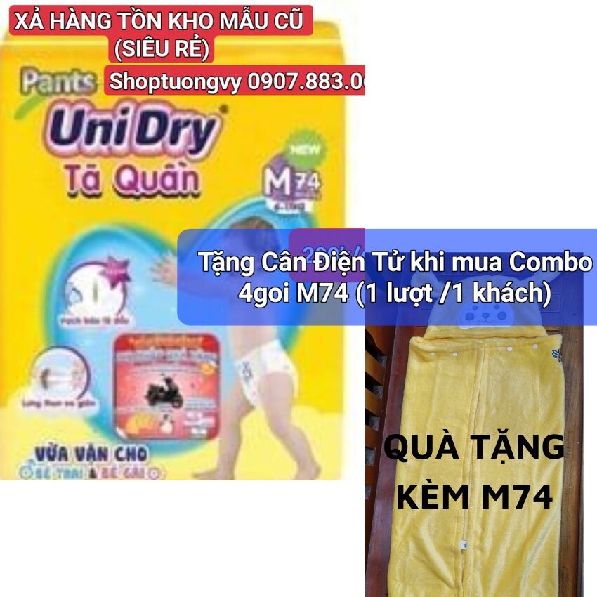 Tã quần UNIDRY size M với gói cực đại M74 và combo tã quần tùy theo nhu cầu gia đình dùng có tại shoptuongvy