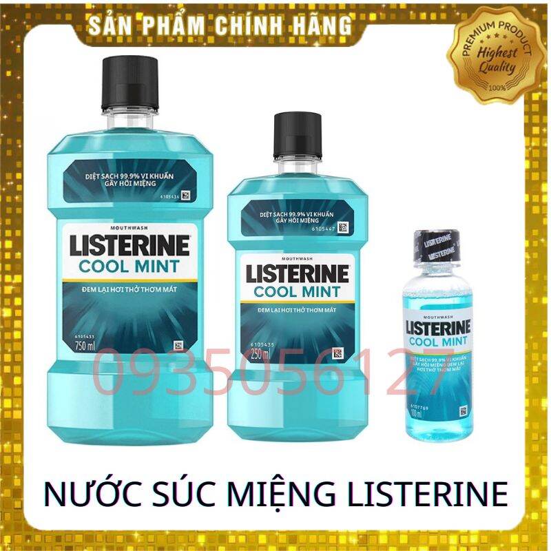 Nước Súc Miệng Hơi Thở Thơm Mát Listerine Cool Mint Mouthwash Chai 750Ml250Ml100Ml