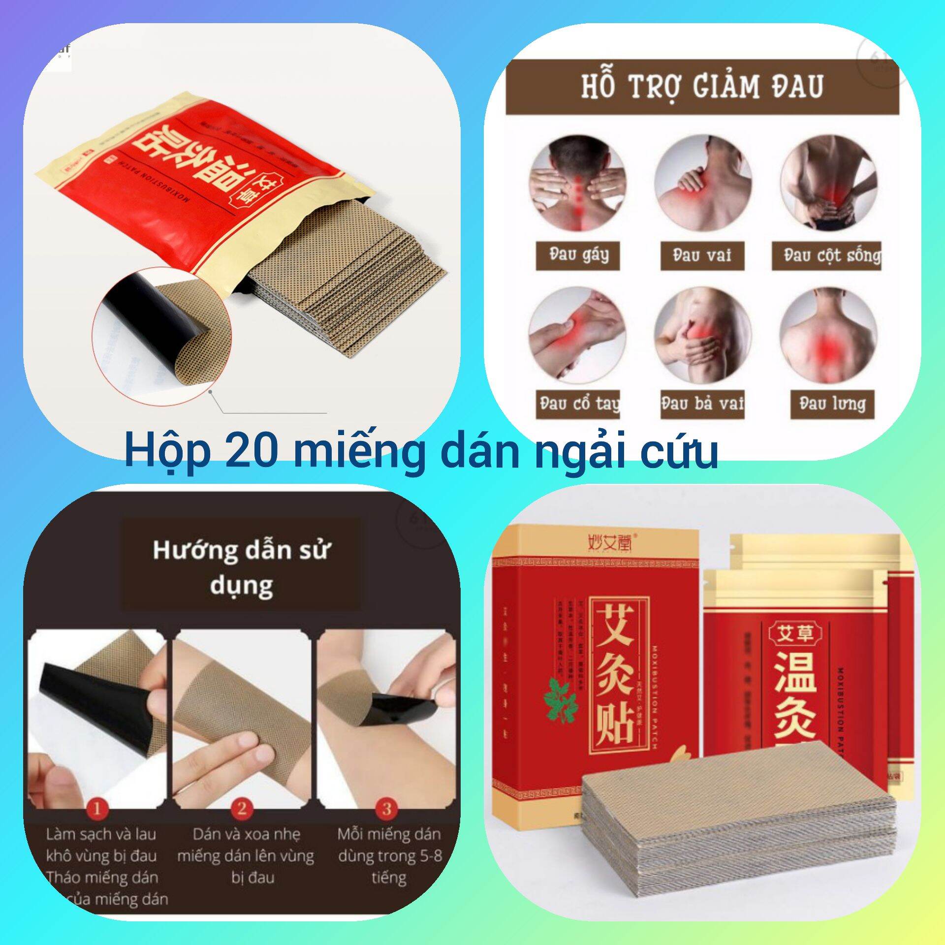 Set 20 miếng dán cao ngải cứu cao cấp.Giảm đau nhanh vai gáy,đau lưng, đau khớp gối...