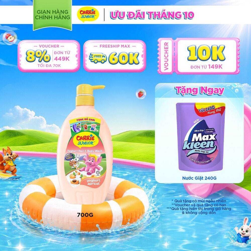 Sữa Tắm Gội Cho Bé Carrie Junior Yoghurt chiết xuất trái cây thiên nhiên Hương Mơ Tây 700g