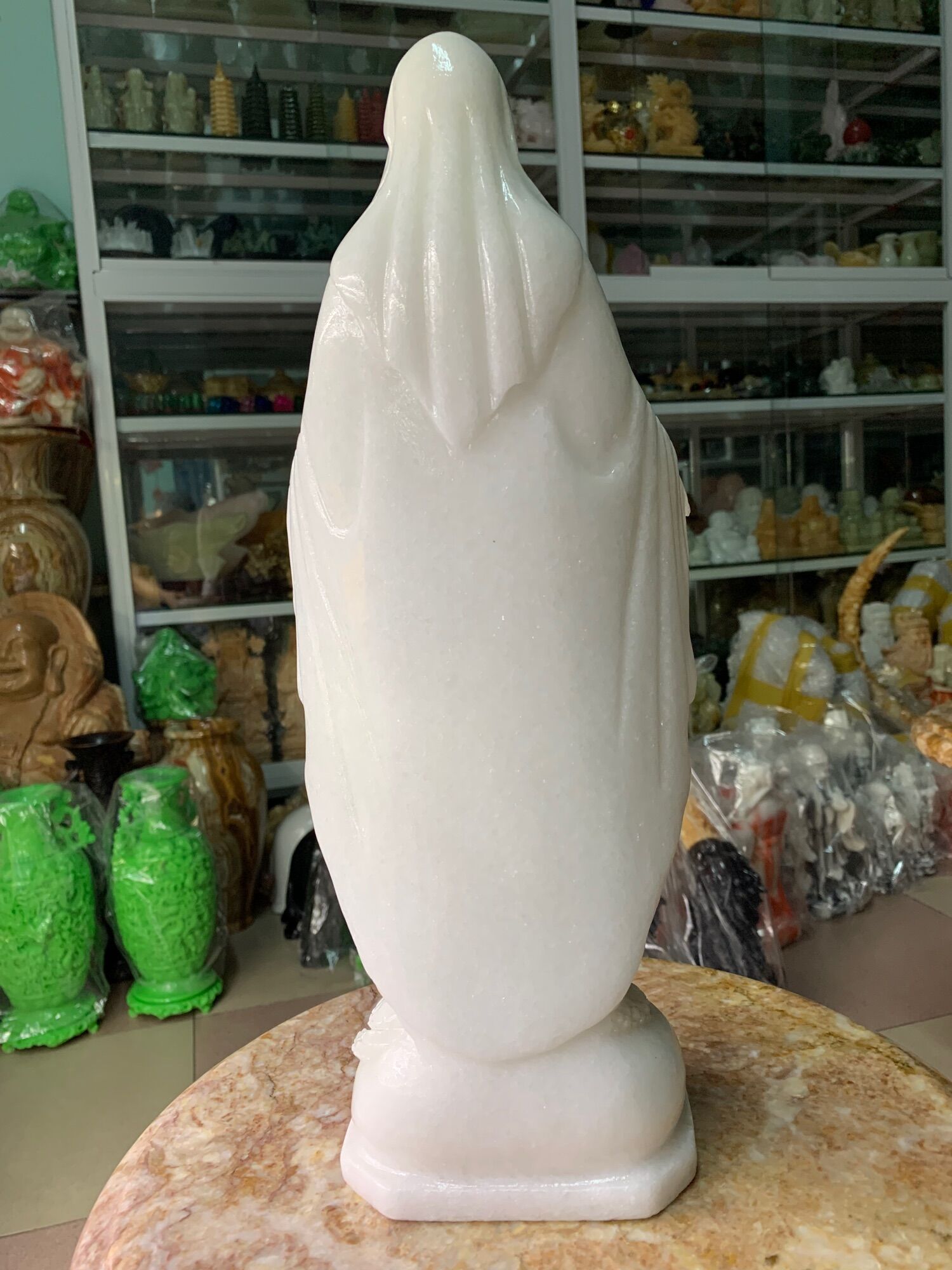 Tượng Đức Mẹ Maria Đá Cẩm Thạch Trắng - cao 40cm