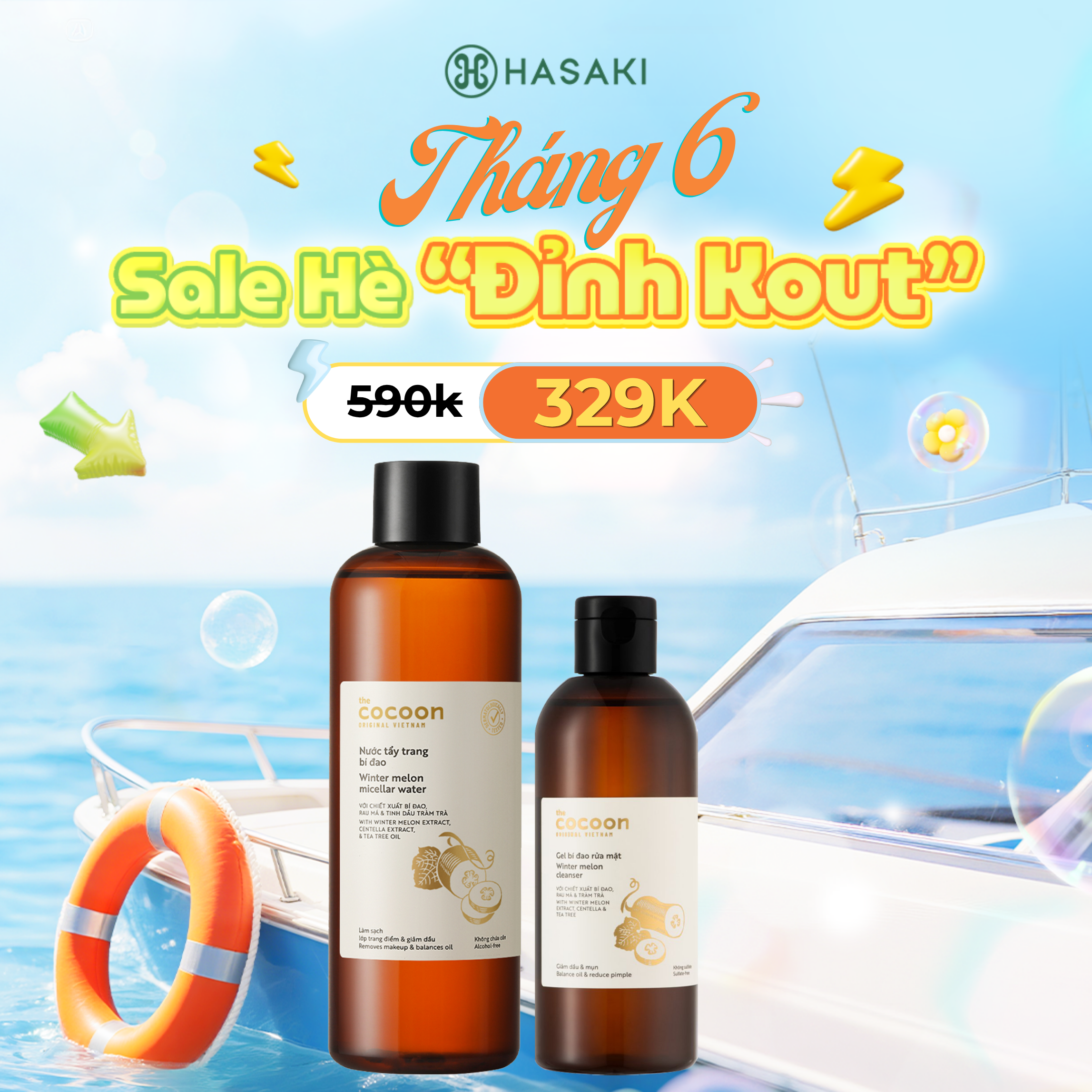 [SIÊU GIẢM GIÁ] [Combo] Cocoon Nước Tẩy Trang Bí Đao 500ml + Gel Rửa Mặt Bí Đao 310ml Hasaki Sản Phẩm Chính Hãng