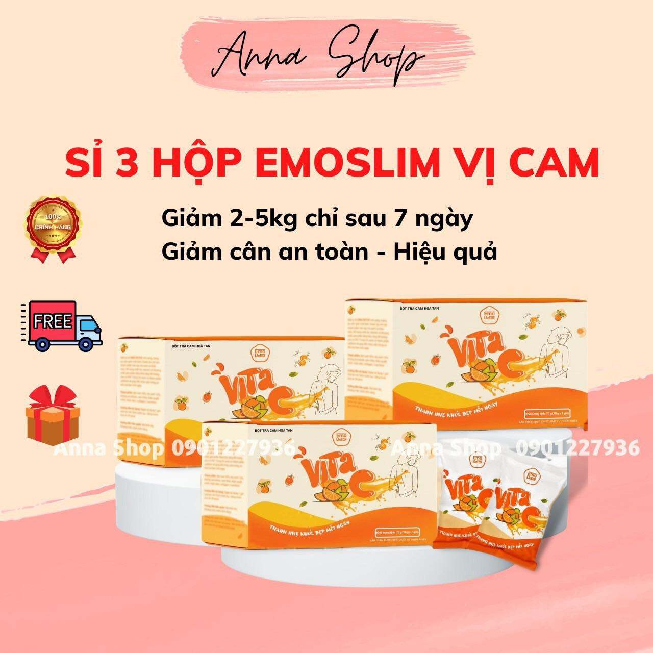 Combo 3 Hộp Nước Uống Giảm Cân Emoslim Vị Cam Vitamin C/ Freeship + Quà Tặng/ Giảm Cân Slim