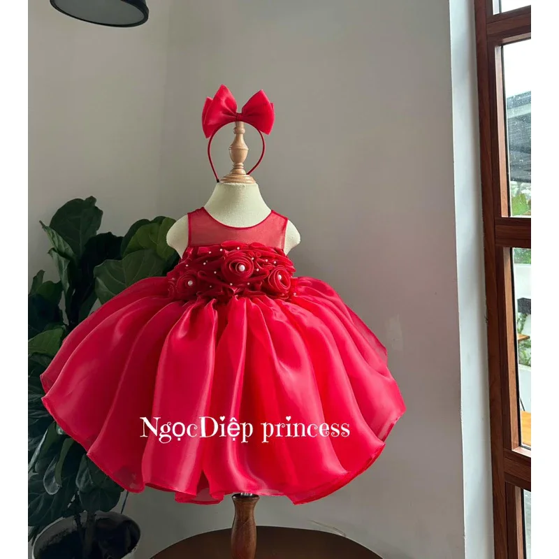 Váy công chúa hoa hồng đính ngọc kèm bờm cho bé