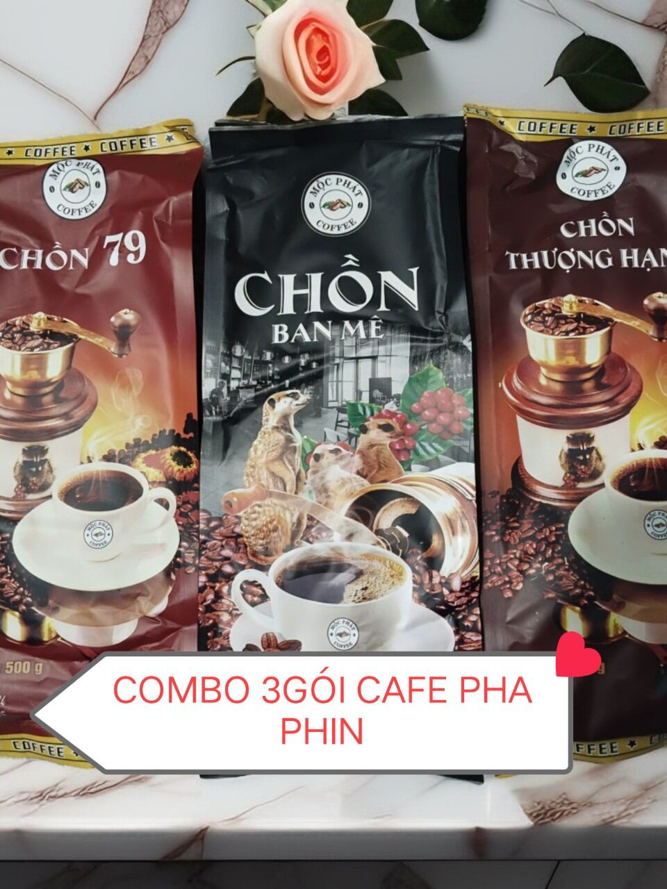 Combo 3 Packages of Dong Phat Coffee (Regular+Ba Mee+Chomen 79), Fragrant, Low in Fat, Dark Color.