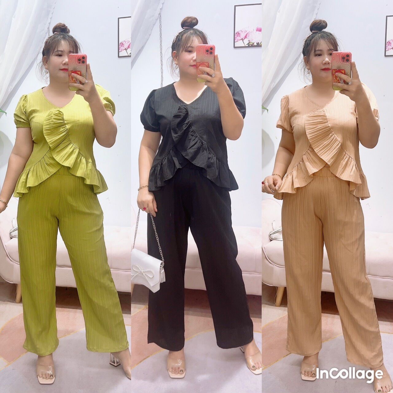 Bộ đũi gân áo bèo quần suông bigsize nữ 60-95kg