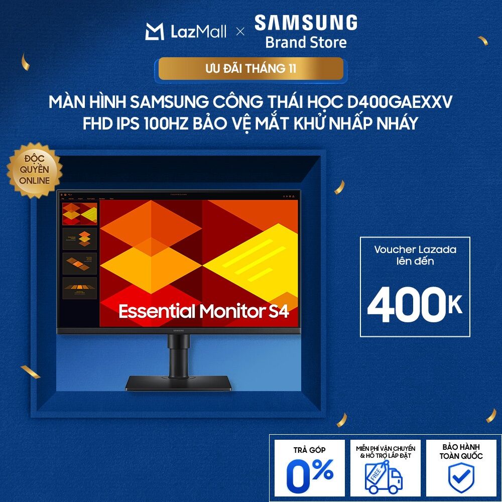 Màn hình Samsung công thái học D400GAEXXV FHD IPS 100Hz Bảo vệ mắt Khử nhấp nháy