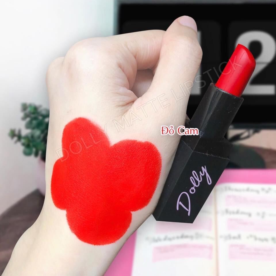 Son sáp phủ phấn dolly không chì màu đỏ cam